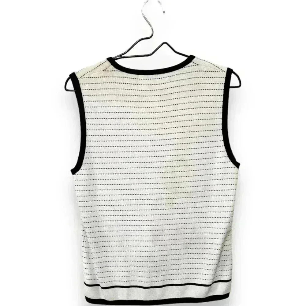 Jones New York V-Neck Lightweight Preppy Rib Knit Striped Sweater Vest Size Lg - Picture 10 of 11